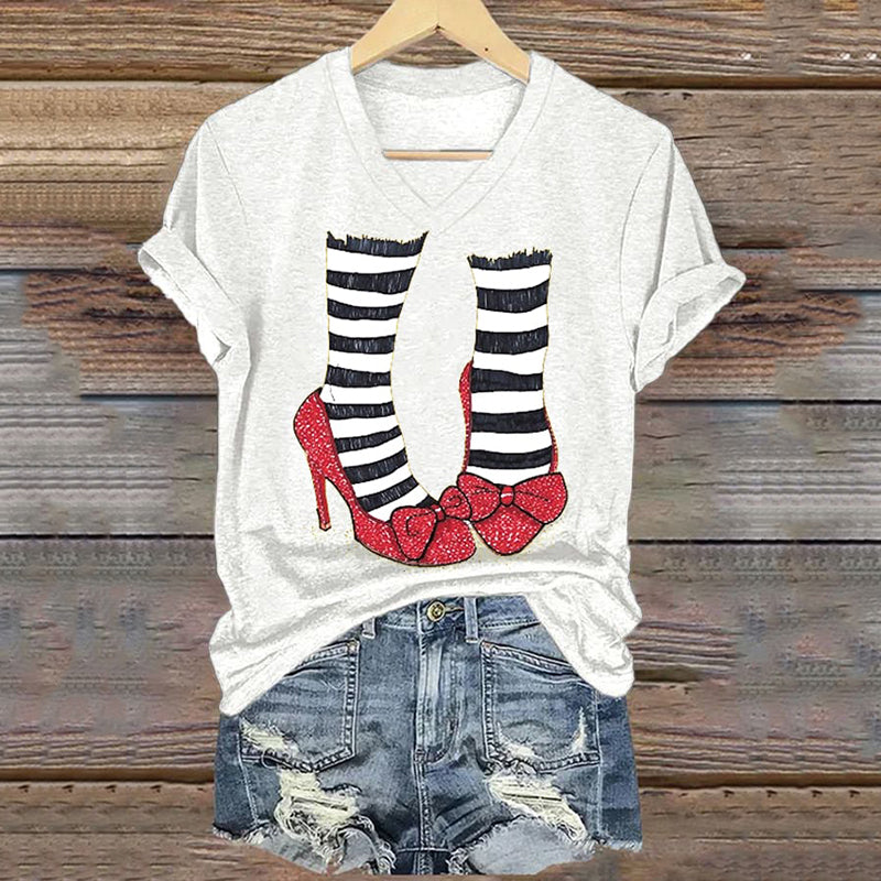 Women's Halloween Red Shoes Printed Casual T-Shirts
