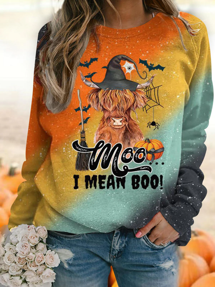 Moo... I Mean Boo Cow Print Crew Neck Top