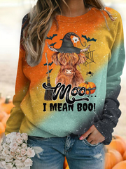 Moo... I Mean Boo Cow Print Crew Neck Top