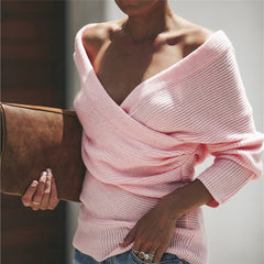 Solid Color V-Neck Sweater For Women