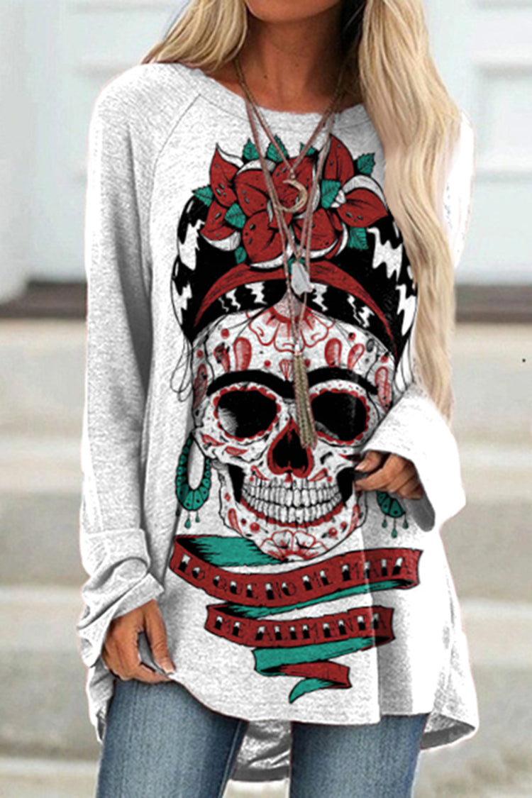 Totem Skull Print Long Sleeve Tunic