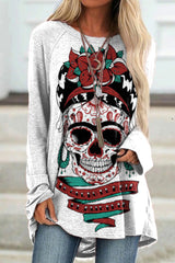 Totem Skull Print Long Sleeve Tunic