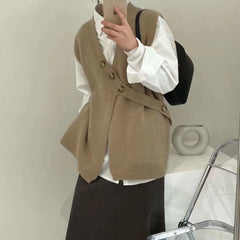 Versatile design sense sleeveless knit cardigan knit vest