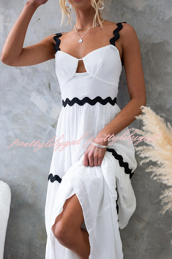 Qaia Ric Rac Trims Cutout Bust Layered Slip Loose Maxi Dress