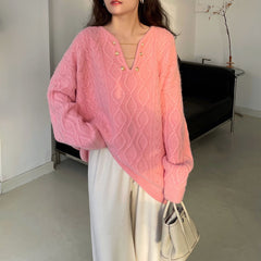 Gentle wind twist V-neck sweater