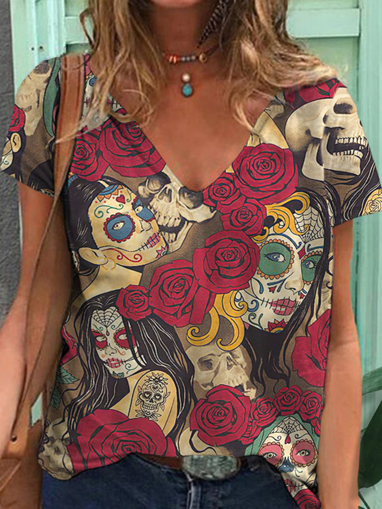 Queen of the Dead Rose Print Short Sleeve T-Shirt