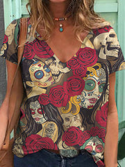 Queen of the Dead Rose Print Short Sleeve T-Shirt