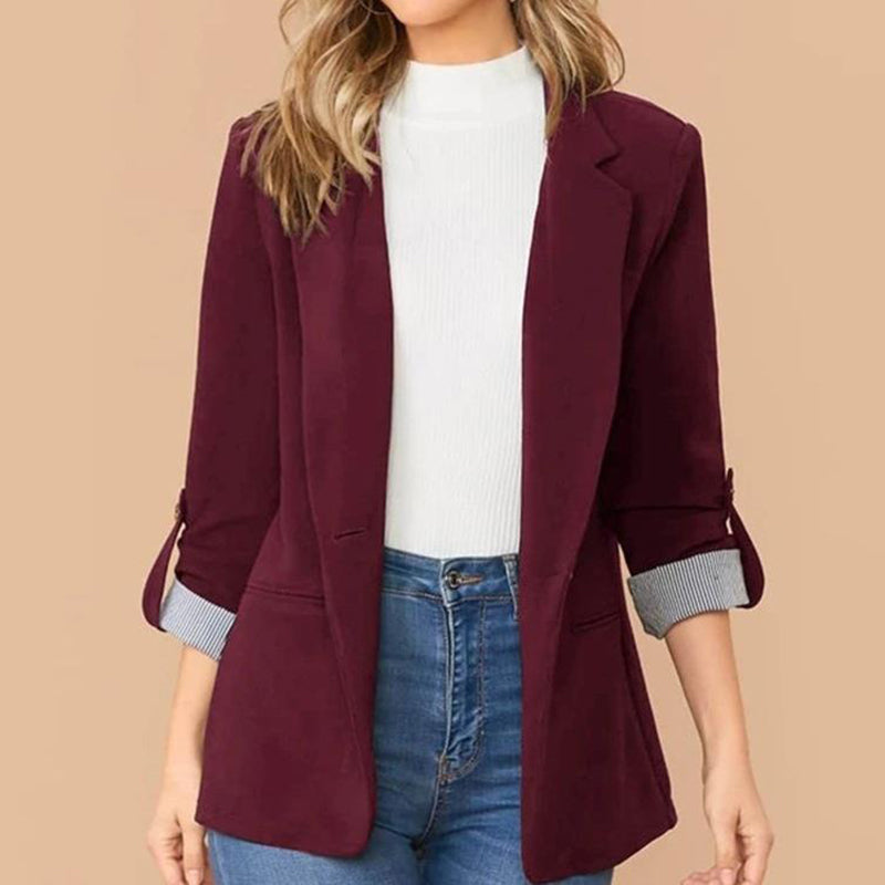 One Button Stripe Panel Casual Blazer