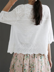 Leaves Embroidered Floral Hem Linen Cardigan