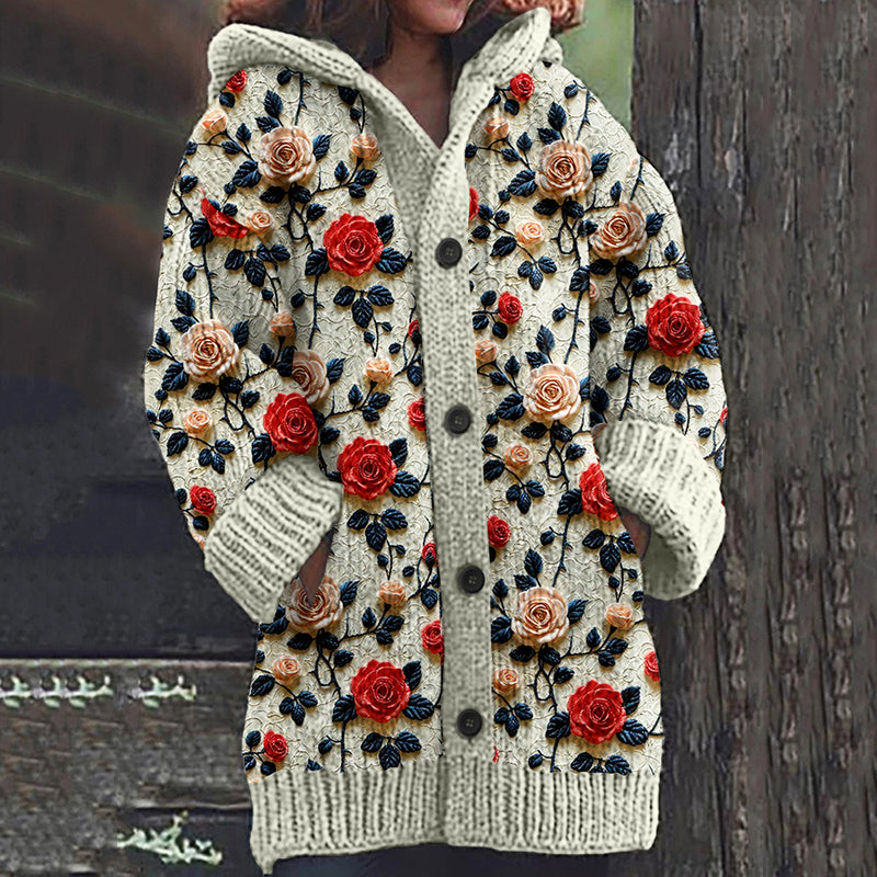 Vintage Floral Art Cozy Cardigan Sweater
