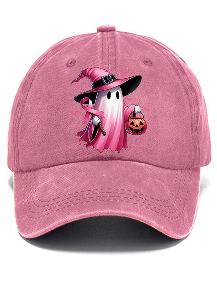 Women's Pink Halloween Ghost Breast Cancer Awareness Warrior Hat