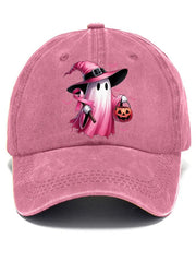 Women's Pink Halloween Ghost Breast Cancer Awareness Warrior Hat