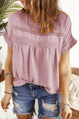 Women's Swiss Dot Lace Splicing Short Sleeve Top