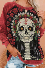 Casual Rose Skull Print Sweatshirt