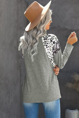 Women's Gray Leopard Snakeskin Print Long Sleeve Top