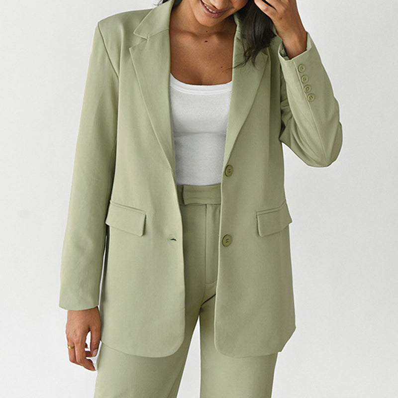 Simple Solid Color Lapel Pocket Long Sleeve Blazer