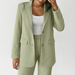 Simple Solid Color Lapel Pocket Long Sleeve Blazer