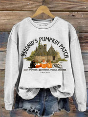 Women's Halloween Hagrid's Pumpkin Patch Print Sweatshirt