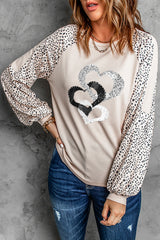Women's Leopard Heart Long Sleeve Pullover