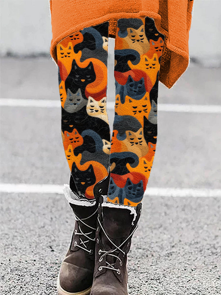 Wool Felted Cute Cat Cozy Leggings