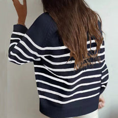 Casual Front Placket Stripe Swater