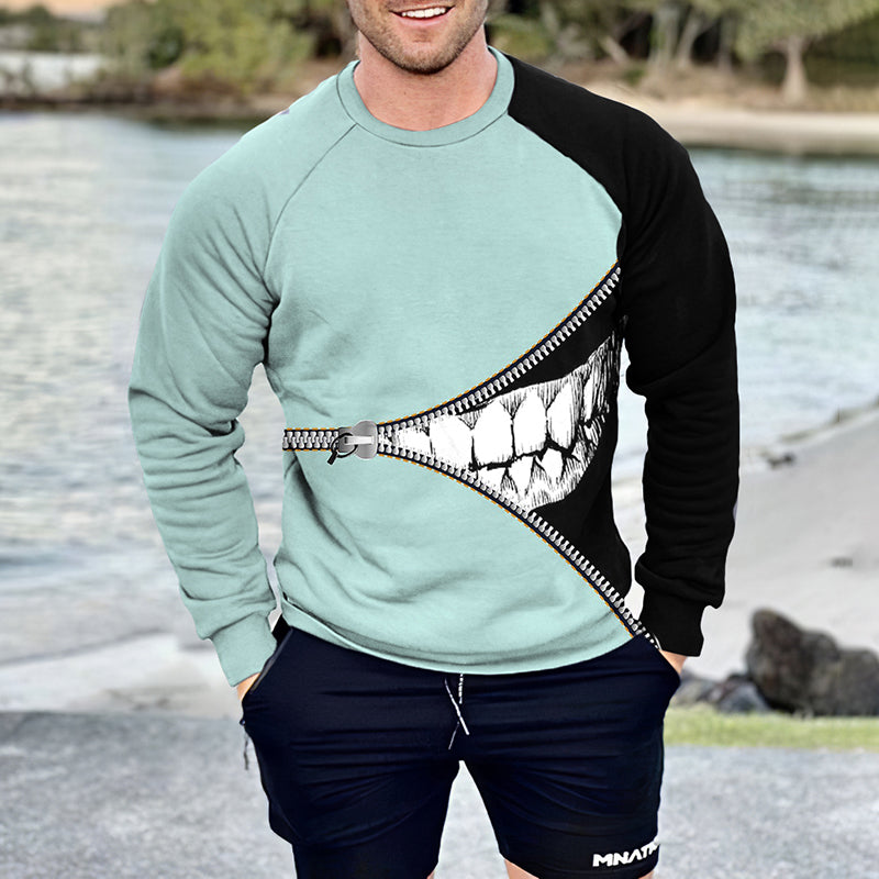Crew Neck Contrast Zipper Demon Sweatshirt