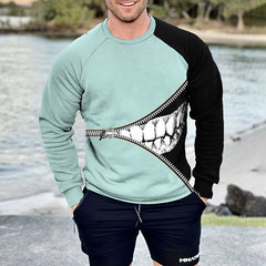 Crew Neck Contrast Zipper Demon Sweatshirt