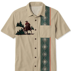 Men's Vintage Western Skull Floral Print Waffle Shirt