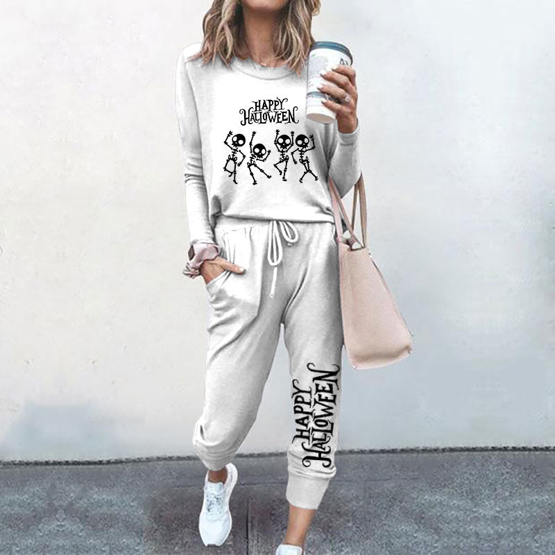 Dancing Skull Print T-Shirt Two Piece Set