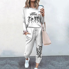 Dancing Skull Print T-Shirt Two Piece Set