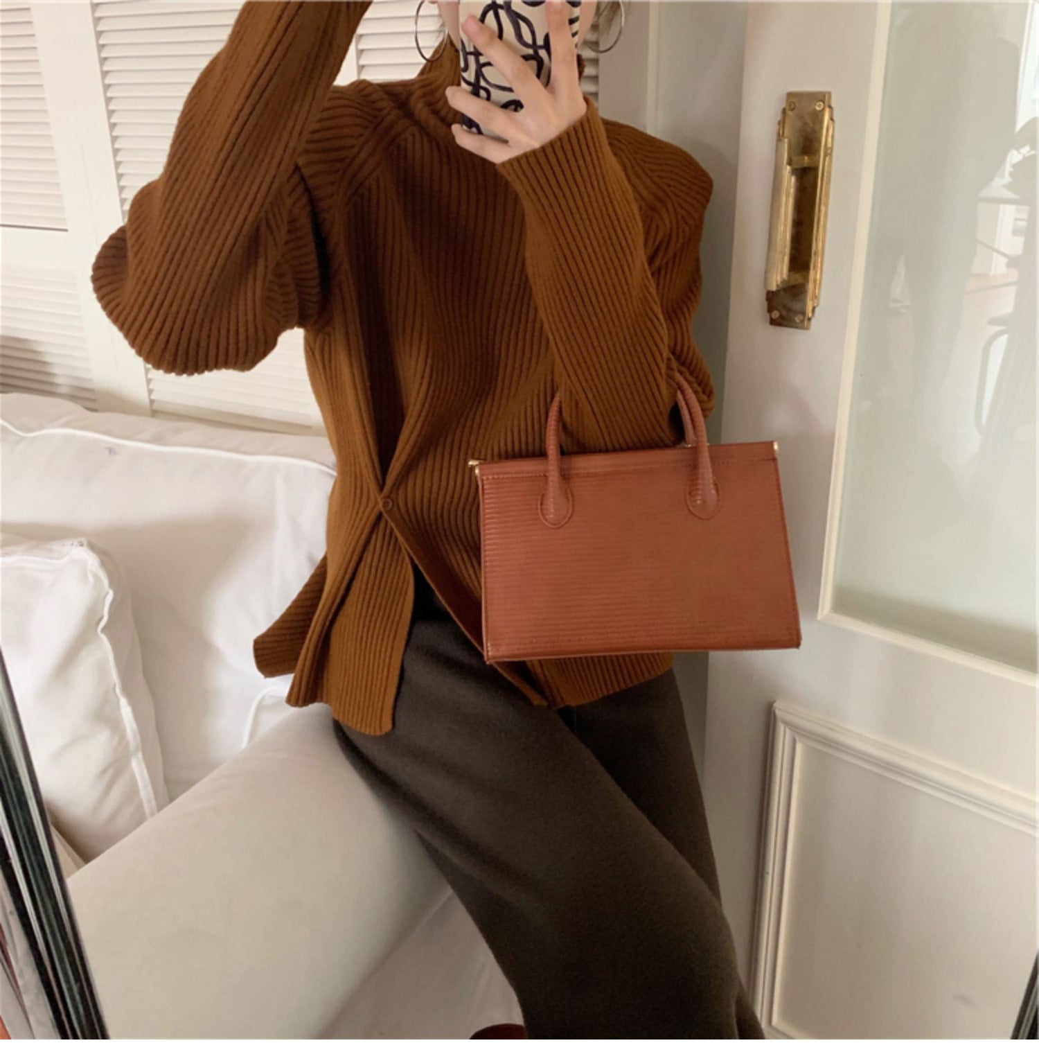 Retro Design Half Turtleneck  Sweater Top
