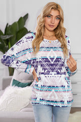 Women's Multicolor Rustic Tribal Front Pocket Long Sleeve Top