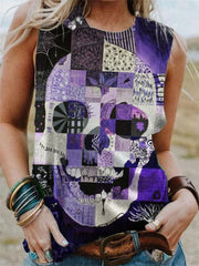 Day Of The Dead Geometric Patchwork Skull Tank Top