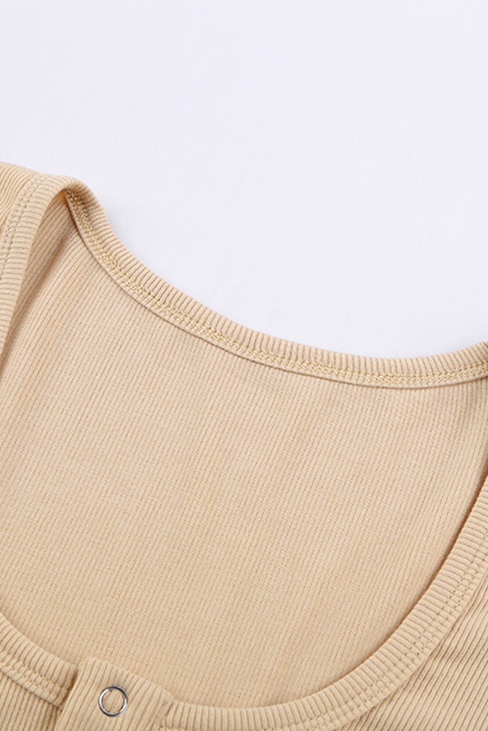 Women's Khaki U Neck Button Knit Long Sleeve Top