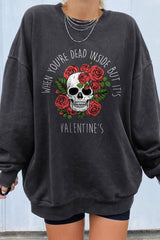 Rose Skull Print Casual Halloween Sweatshirt