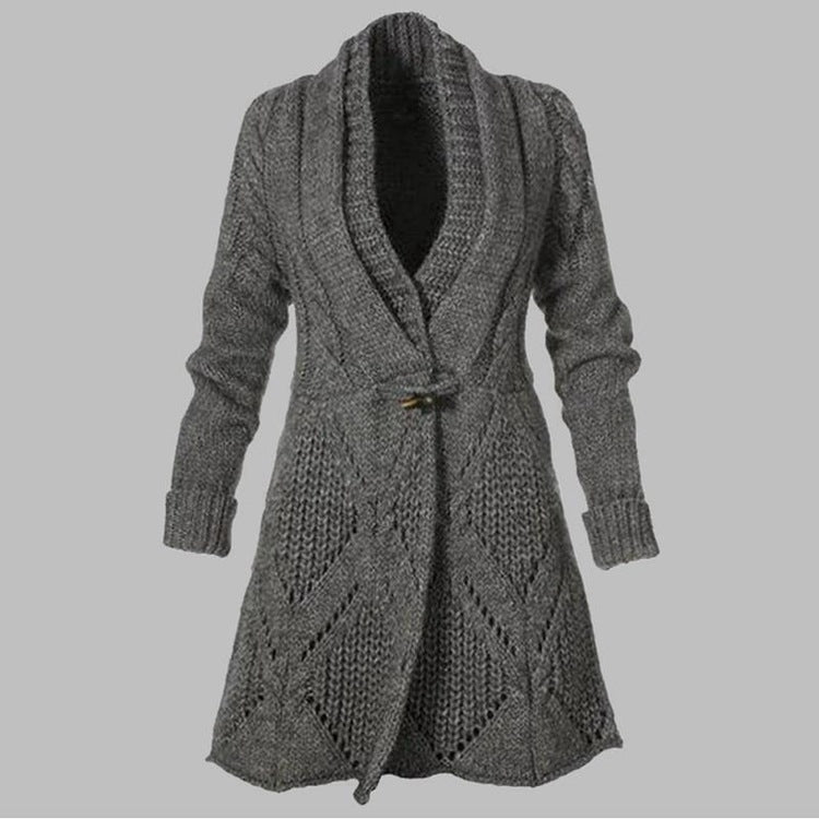 Horn Button Cardigan Dress Solid Color Long Knitted Skirt