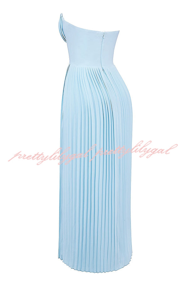 Romantic and Elegant Pleated Strapless Maxi Dress