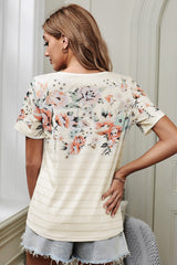 Women's Spring Vibe Floral Stripe Short Sleeve T-Shirt