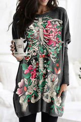 Floral Skull Print Long Sleeve Tunic