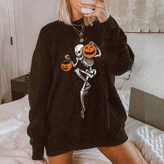 Casual Crew Neck Long Sleeve Halloween Print Sweatshirt