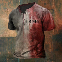 Men's Bloody I'm Fine Halloween Print Henley T-Shirt
