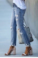 Women's Raw edge ripped slim fit jeans