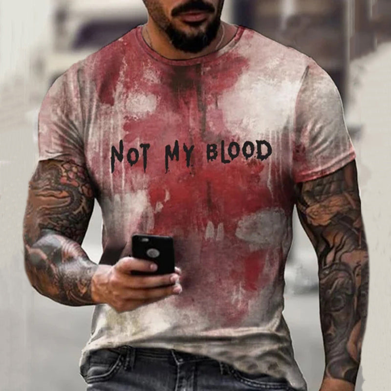 Men's Halloween Bloody Not My Blood Print Casual T-shirt