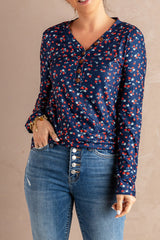 Women's Navy Long Sleeve Floral Top