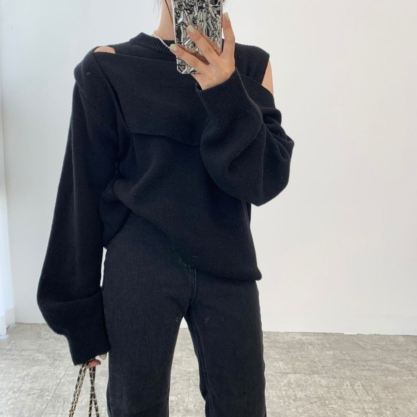 Retro niche irregular off-the-shoulder sweater