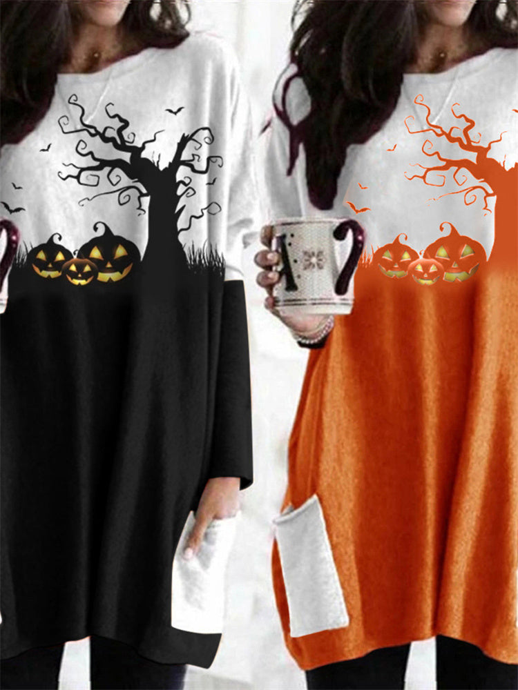 Halloween Pumpkin Splice Loose T Shirt