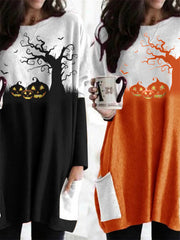Halloween Pumpkin Splice Loose T Shirt
