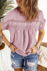 Women's Swiss Dot Lace Splicing Short Sleeve Top