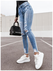 Women's Washed stretch ripped slim fit denim trousers