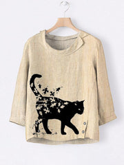 Maple Leaf Cat Women's Linen Shirt